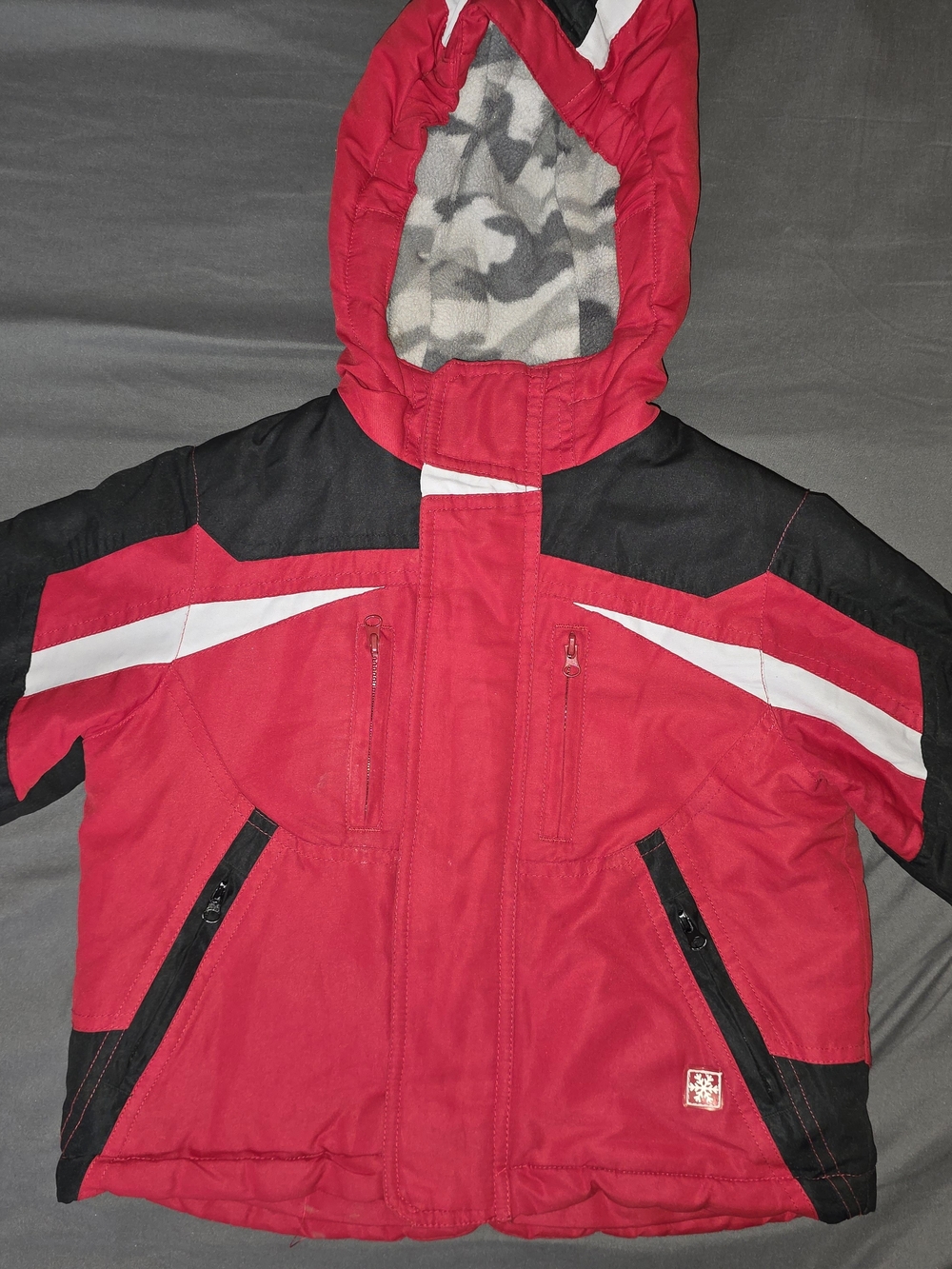Wonderkids Red Hooded Puffer Jacket with Black & White Panels